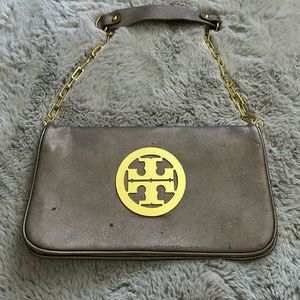 Tory Burch Purse Silver with Gold Logo